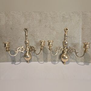 Vintage Solid Brass Double Arm Wall Sconce Candelabra Set Of 2
